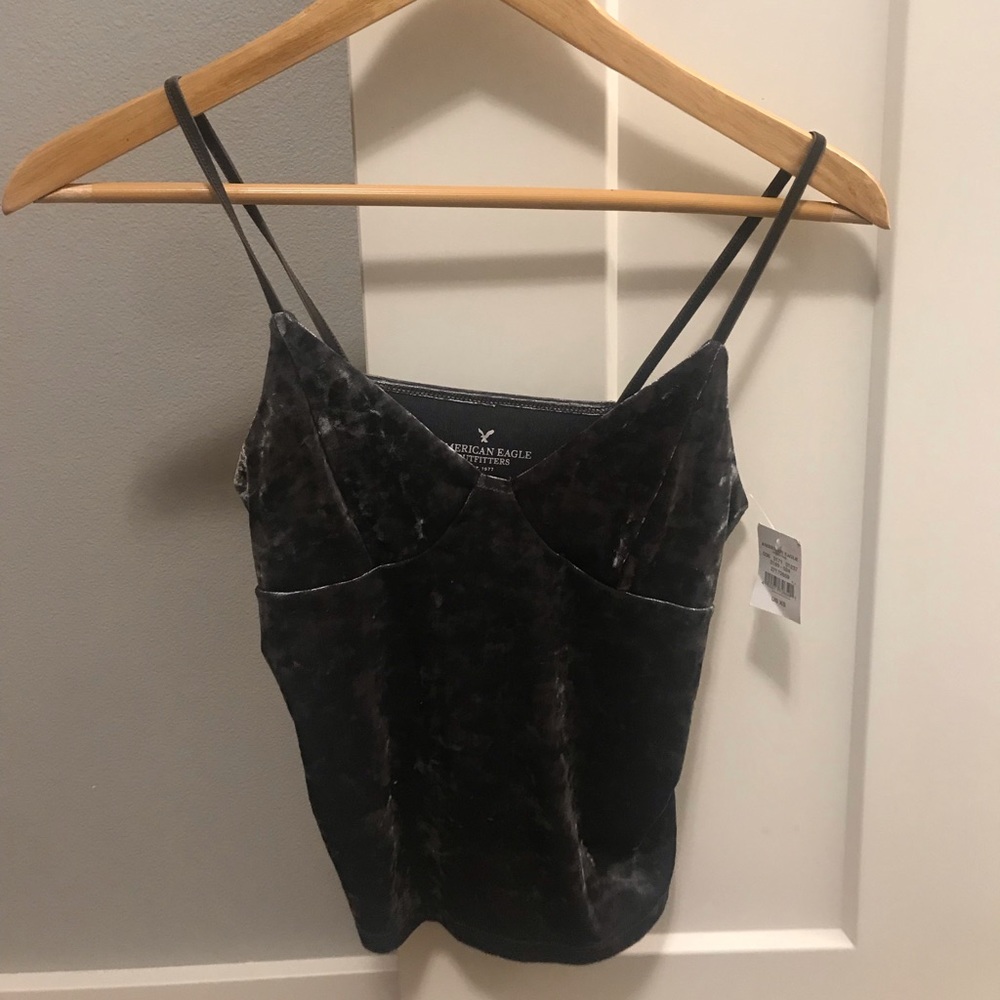 American Eagle Dark Grey Velvet Bustier Tank Top